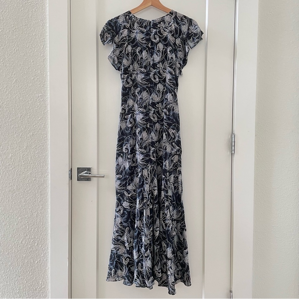 Cinq A Sept Size 4 Black Blue Button V-Neck Maxi Lisette Dress Size 2 - Picture 2 of 11